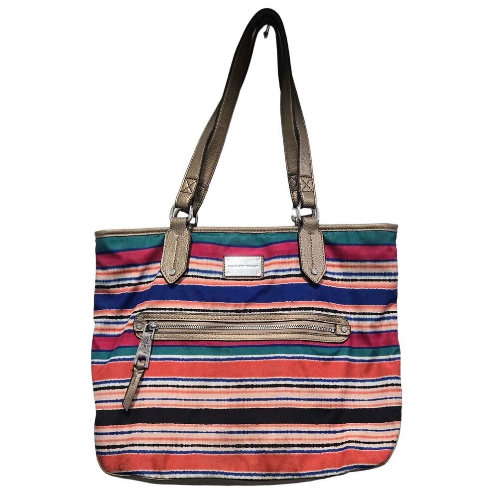 Dana Buchman Purse Multi-Colored Striped Shoulder Bag Gold & Handle Trim
